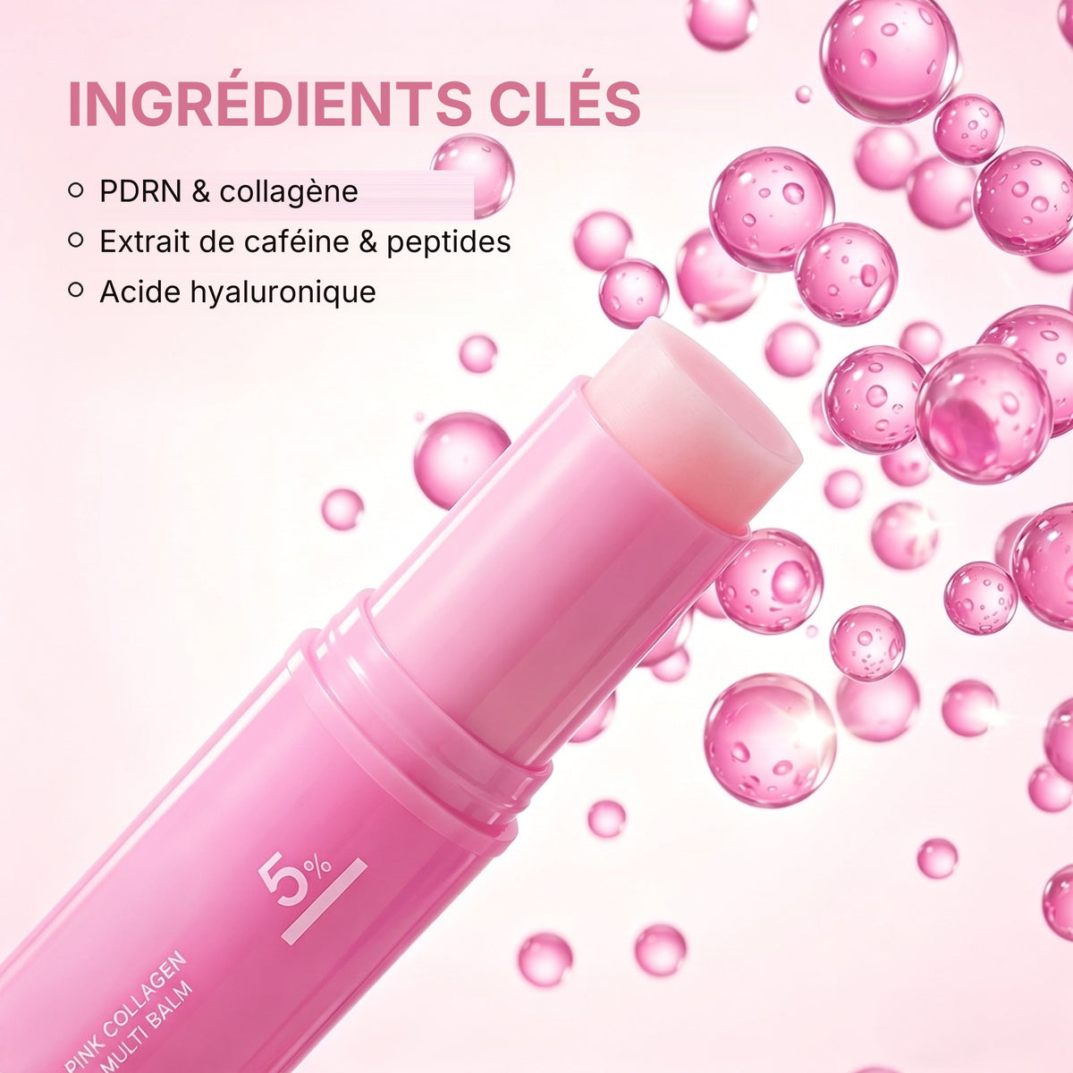 Ingrédients clés : PDRN et collagène, caféine et peptides, acide hyaluronique
